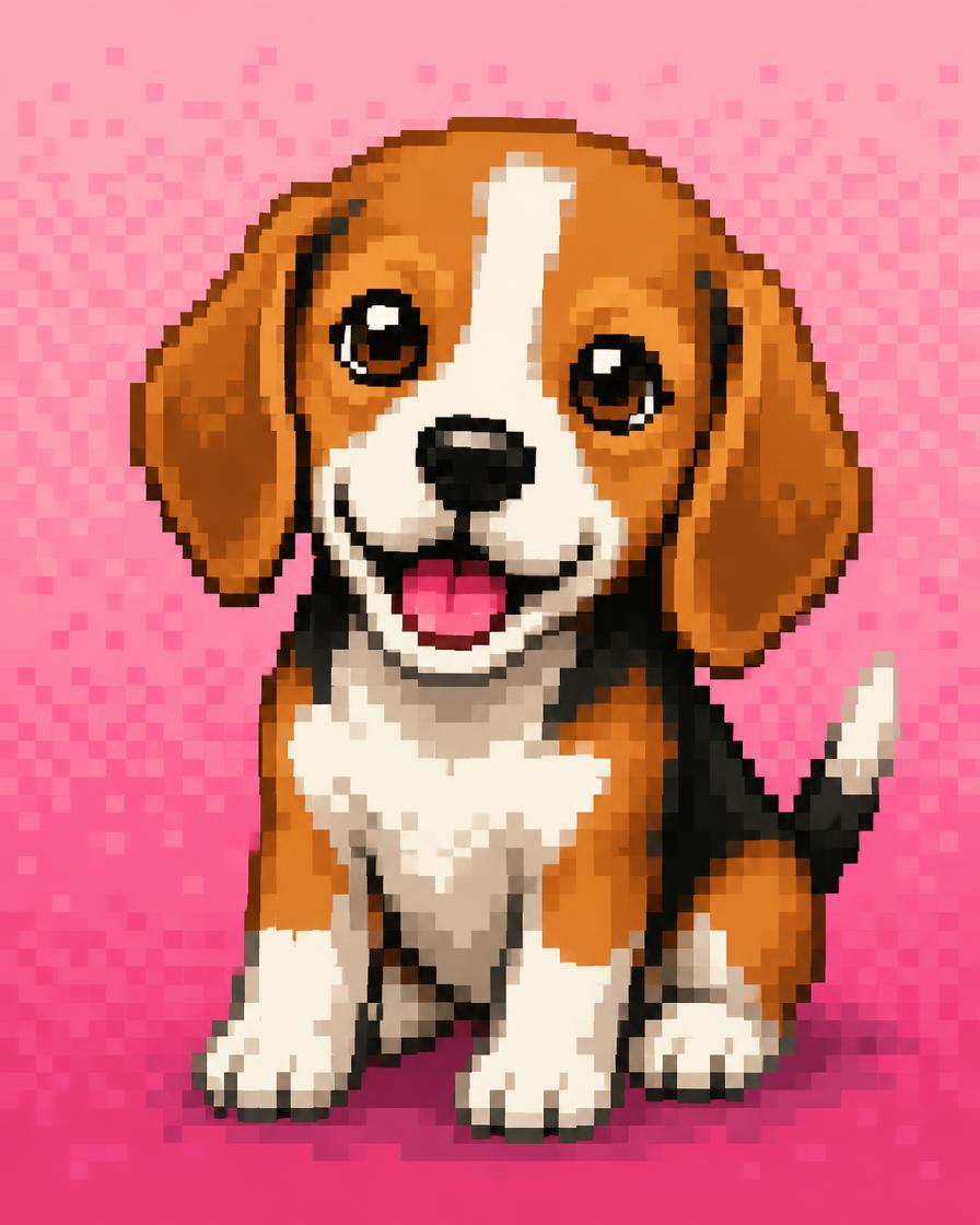 Пиксел арт портрет на кученце бигъл в retro игрален стил